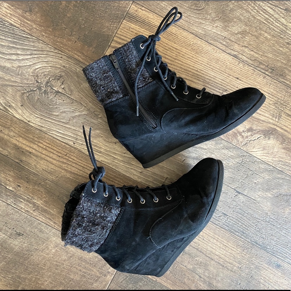 black wedge booties